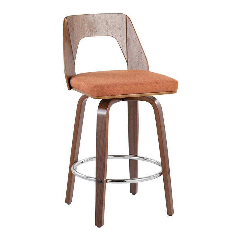 LumiSource Trilogy 24" Counter Stool, Set of 2, Wal/Orange/Chrome