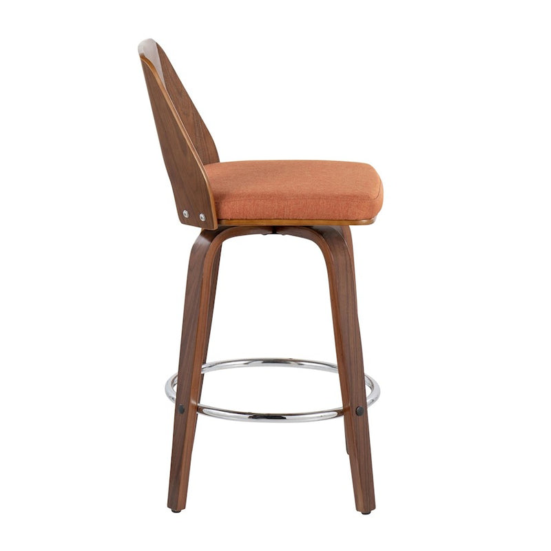 LumiSource Trilogy 24" Counter Stool, Set of 2, Wal/Orange/Chrome