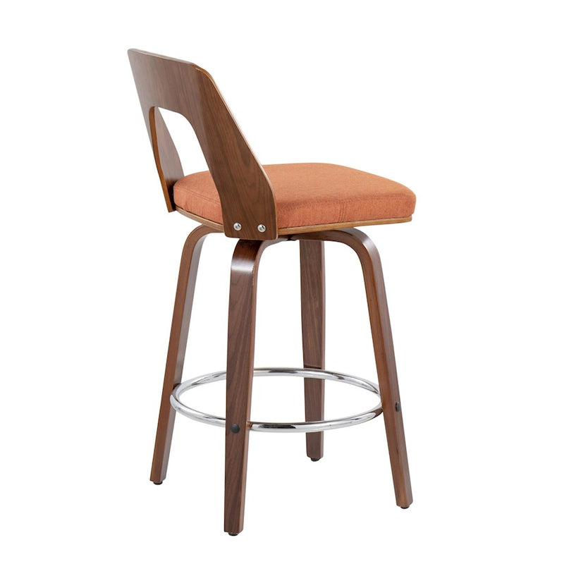 LumiSource Trilogy 24" Counter Stool, Set of 2, Wal/Orange/Chrome