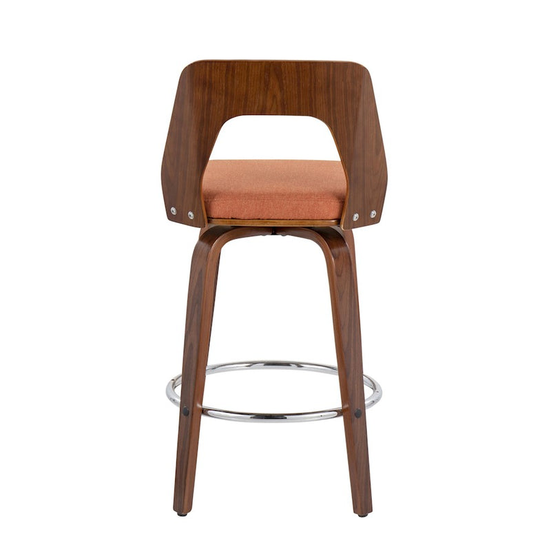 LumiSource Trilogy 24" Counter Stool, Set of 2, Wal/Orange/Chrome