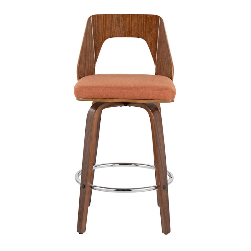 LumiSource Trilogy 24" Counter Stool, Set of 2, Wal/Orange/Chrome