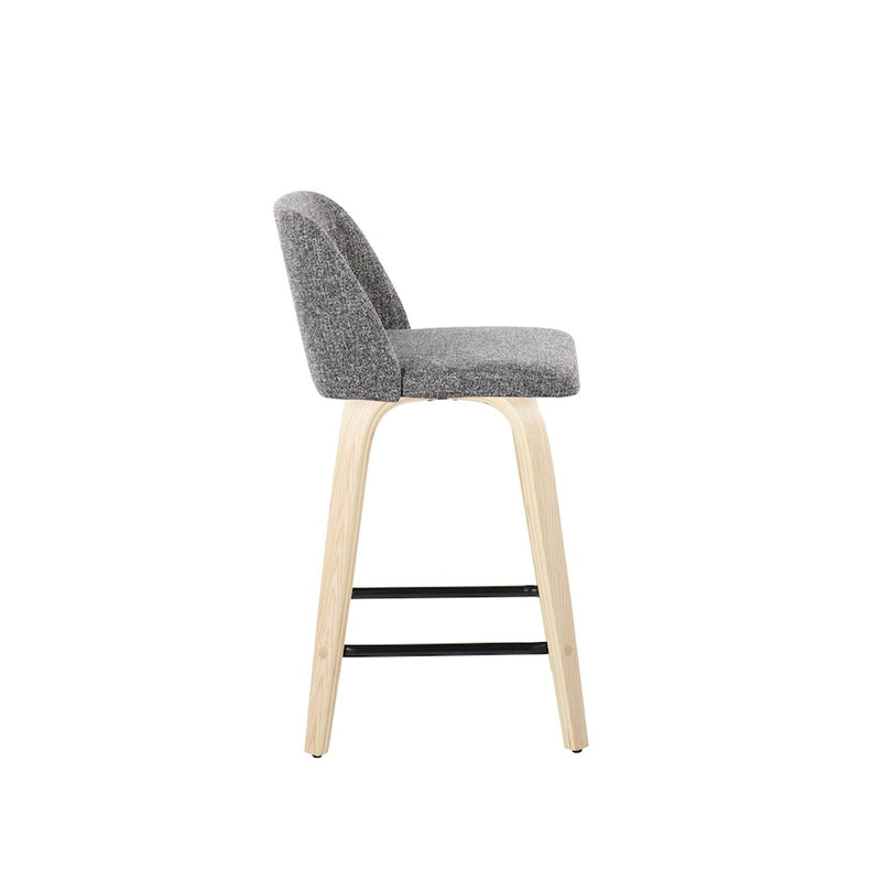 LumiSource Toriano 24in Counter Stool Set of 2 | Natural Wood & Cream Fabric with Chrome Footrest | Kitchen Island | Model B24-TRNO-GRTZS2NANCR2
