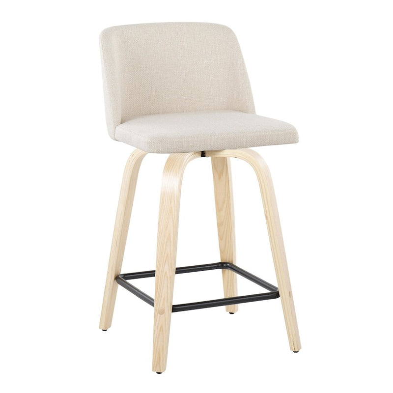 LumiSource Toriano 24in Counter Stool Set of 2 | Natural Wood & Cream Fabric with Black Metal Footrest | Kitchen Island | Model B24-TRNO-GRTZX2NANCR2