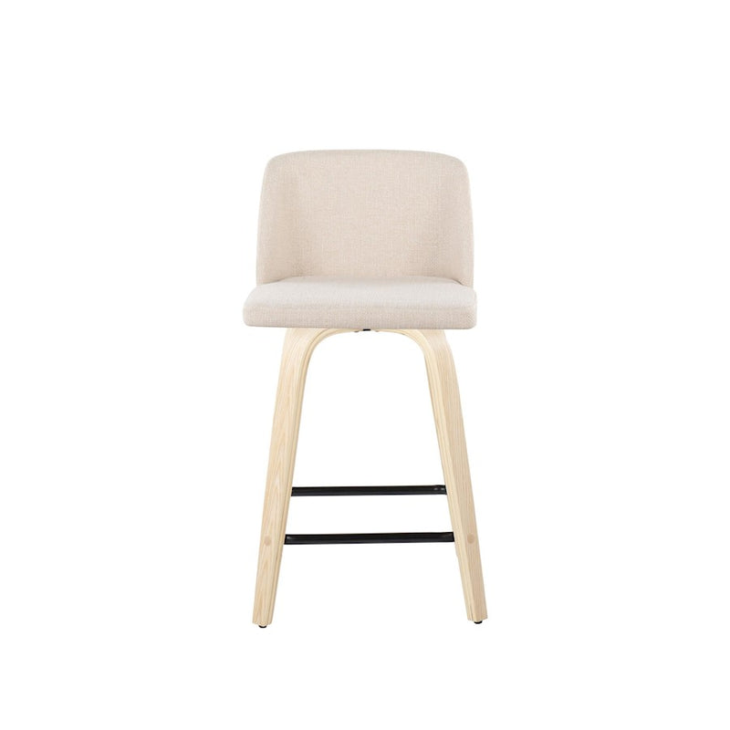 LumiSource Toriano 24in Counter Stool Set of 2 | Natural Wood & Cream Fabric with Black Metal Footrest | Kitchen Island | Model B24-TRNO-GRTZX2NANCR2