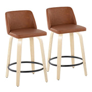 LumiSource Toriano 24" Counter Stool, Set/2, N/CAM/BK - B24-TRNOPU-GRTZQ2NACAM2