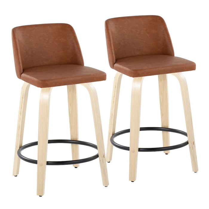 LumiSource Toriano 24" Counter Stool, Set/2, N/CAM/BK - B24-TRNOPU-GRTZQ2NACAM2