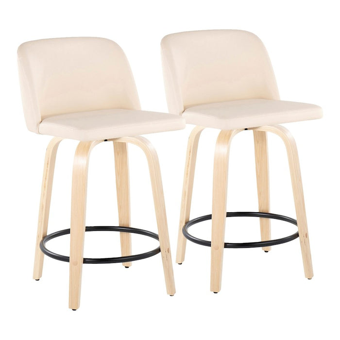 LumiSource Toriano 24" Rd Counter Stool, Set/2, N/CR/BK - B24-TRNOPU-GRTZQ2NACR2