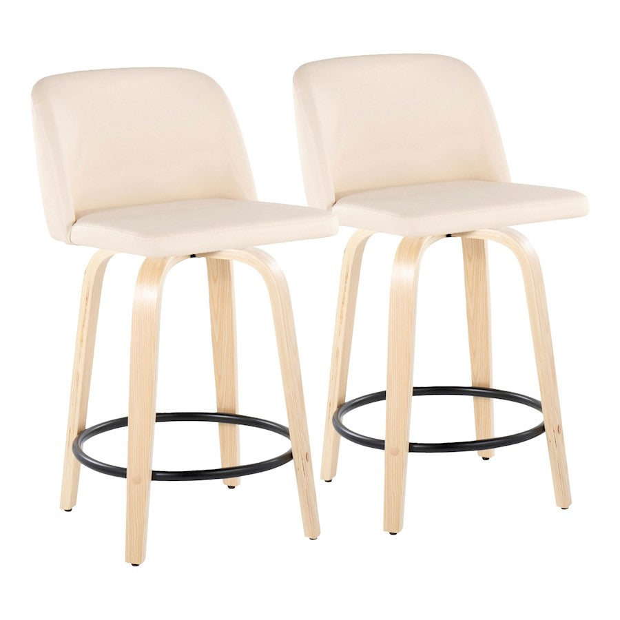 LumiSource Toriano 24" Rd Counter Stool, Set/2, N/CR/BK - B24-TRNOPU-GRTZQ2NACR2