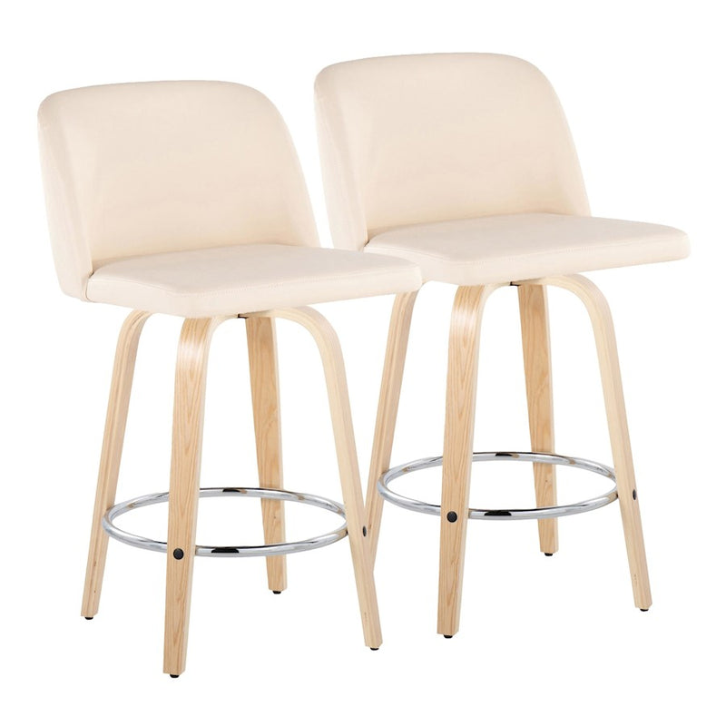 LumiSource Toriano 24" Rd Counter Stool, Set/2, N/CR/CH - B24-TRNOPU-GRTZR2NACR2