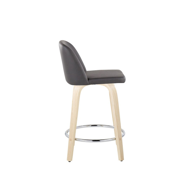 LumiSource Toriano 24in Counter Stool Set of 2 | Natural Wood & Grey PU with Chrome Footrest | Kitchen Island | Model B24-TRNOPU-GRTZR2NAGY2