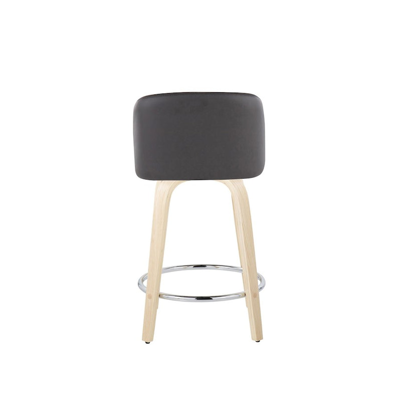 LumiSource Toriano 24in Counter Stool Set of 2 | Natural Wood & Grey PU with Chrome Footrest | Kitchen Island | Model B24-TRNOPU-GRTZR2NAGY2