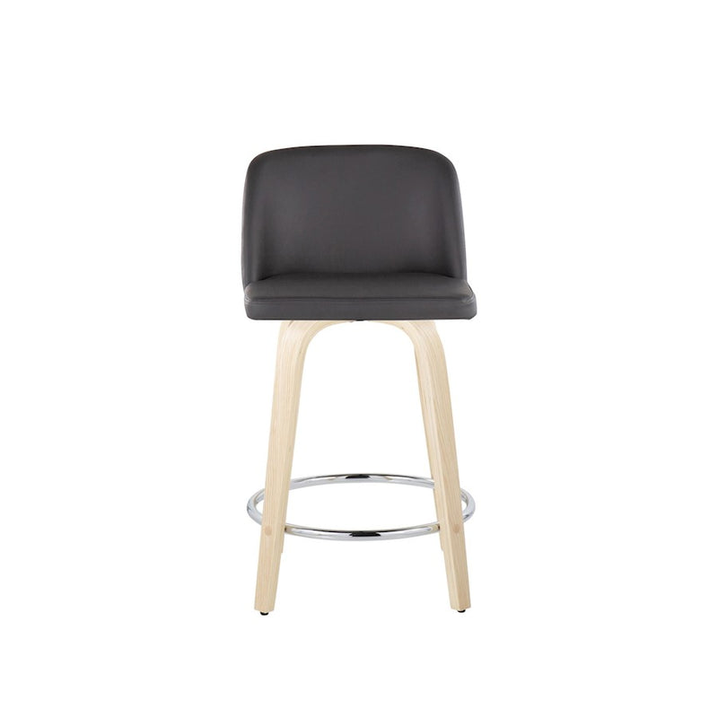 LumiSource Toriano 24in Counter Stool Set of 2 | Natural Wood & Grey PU with Chrome Footrest | Kitchen Island | Model B24-TRNOPU-GRTZR2NAGY2