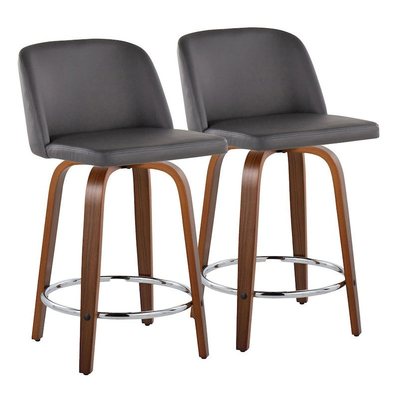 LumiSource Toriano 24" Rd Counter Stool, Set/2, W/GY/CH - B24-TRNOPU-GRTZR2WLGY2