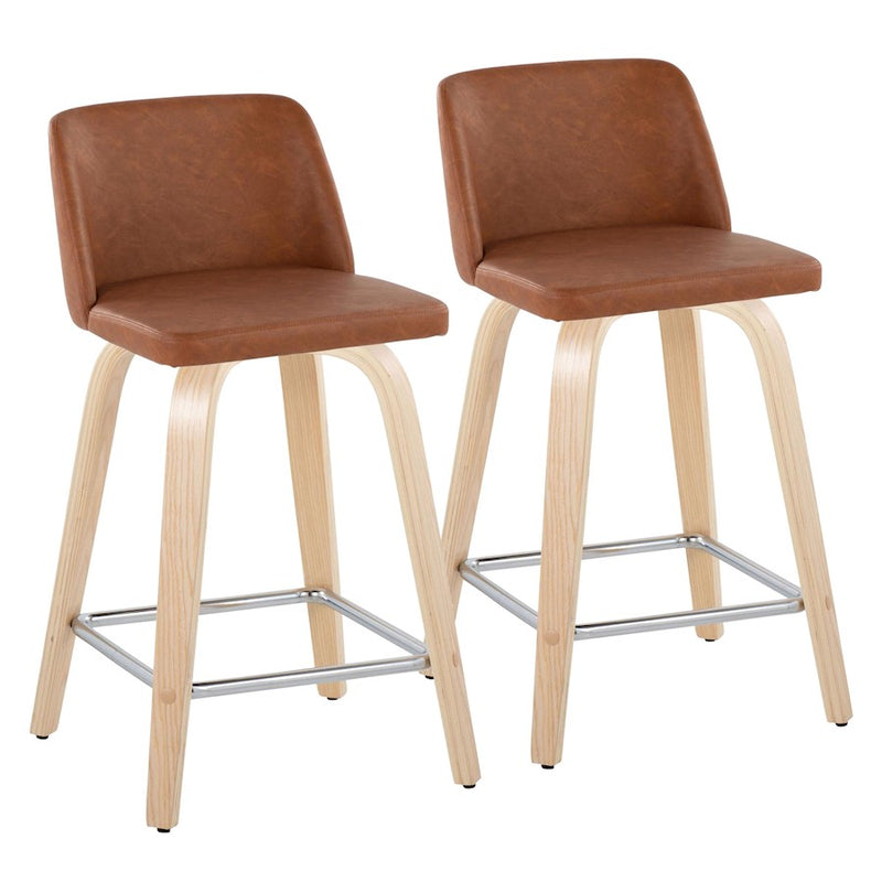LumiSource Toriano 24" Counter Stool, Set/2, N/CAM/CH - B24-TRNOPU-GRTZS2NACAM2