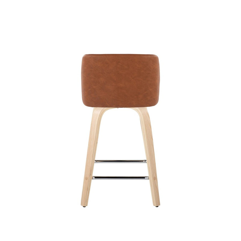 LumiSource Toriano 24in Counter Stool Set of 2 | Natural Wood, Camel PU, Chrome Metal | Kitchen Island & Breakfast | Model B24-TRNOPU-GRTZS2NACAM2