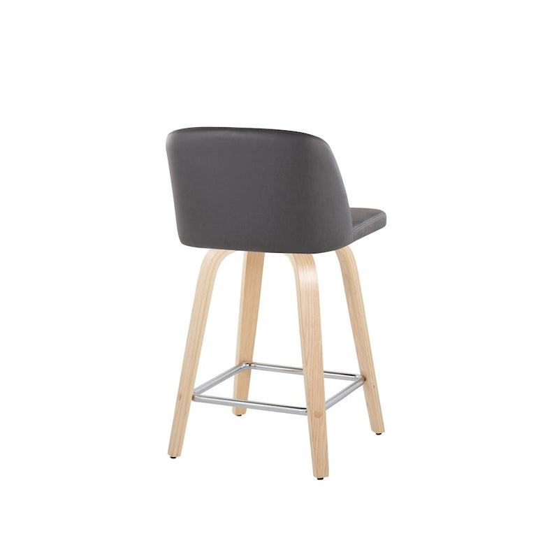 LumiSource Toriano 24in Counter Stool Set of 2 | Natural Wood, Grey PU, Chrome Metal | Kitchen Island & Breakfast Bar | Model B24-TRNOPU-GRTZS2NAGY2
