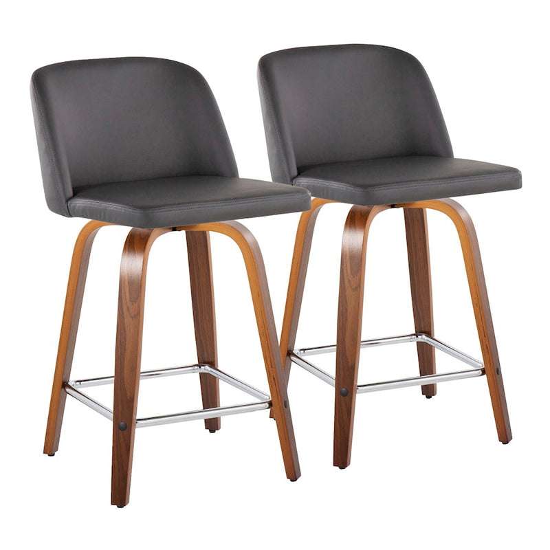 LumiSource Toriano 24" SQ Counter Stool, Set/2, W/GY/CH - B24-TRNOPU-GRTZS2WLGY2