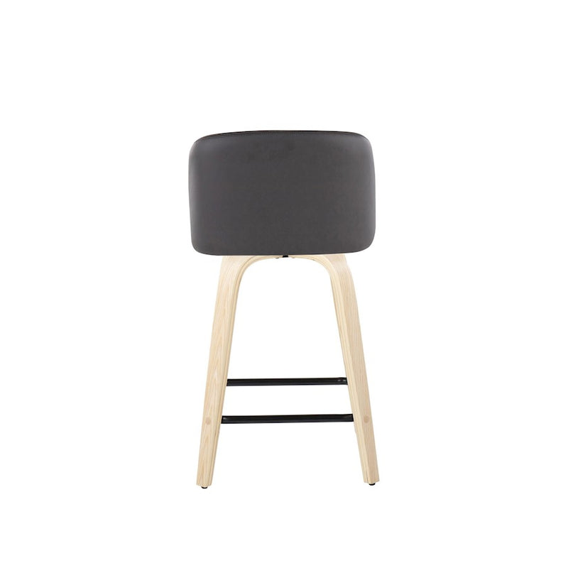 LumiSource Toriano 24in Counter Stool Set of 2 | Natural Wood, Grey PU, Black Metal | Kitchen Island & Breakfast Bar | Model B24-TRNOPU-GRTZX2NAGY2