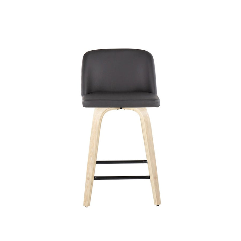 LumiSource Toriano 24in Counter Stool Set of 2 | Natural Wood, Grey PU, Black Metal | Kitchen Island & Breakfast Bar | Model B24-TRNOPU-GRTZX2NAGY2