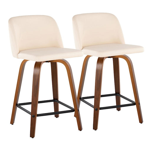 LumiSource Toriano 24" Counter Stool, Set/2, WAL/CR/BK - B24-TRNOPU-GRTZX2WLCR2