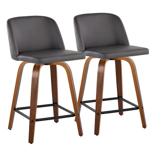 LumiSource Toriano 24" Counter Stool, Set/2, WAL/GY/BK - B24-TRNOPU-GRTZX2WLGY2