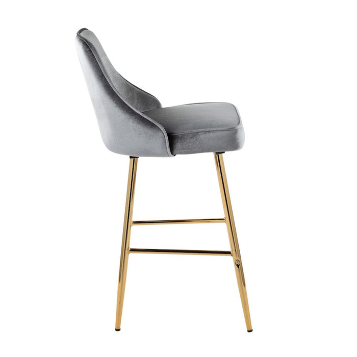 LumiSource Marcel Counter Stool, Set of 2, Gold/Blue Velvet