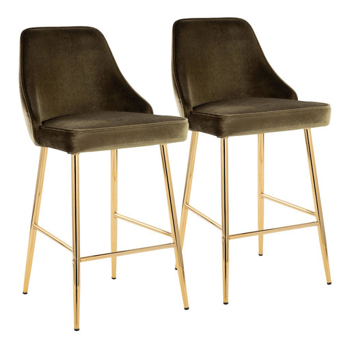 LumiSource Marcel Counter Stool, Set of 2, Gold/Green Velvet - B25-MARCELAUVGN2