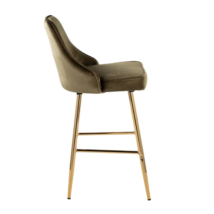LumiSource Marcel Counter Stool, Set of 2, Gold/Green Velvet