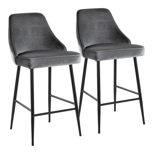LumiSource Marcel Counter Stool, Set of 2, Black/Blue Velvet - B25-MARCELBKVBU2
