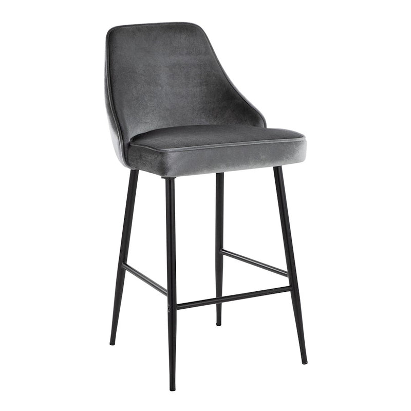 LumiSource Marcel Counter Stool, Set of 2, Black/Blue Velvet