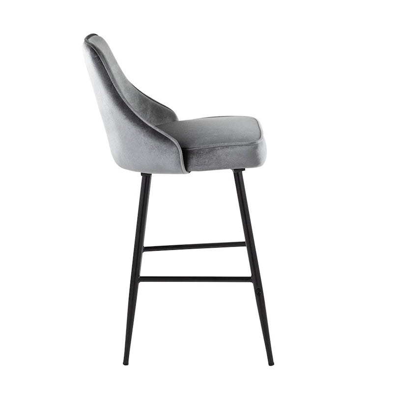 LumiSource Marcel Counter Stool, Set of 2, Black/Blue Velvet