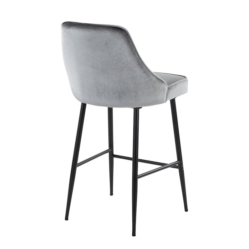 LumiSource Marcel Counter Stool, Set of 2, Black/Blue Velvet