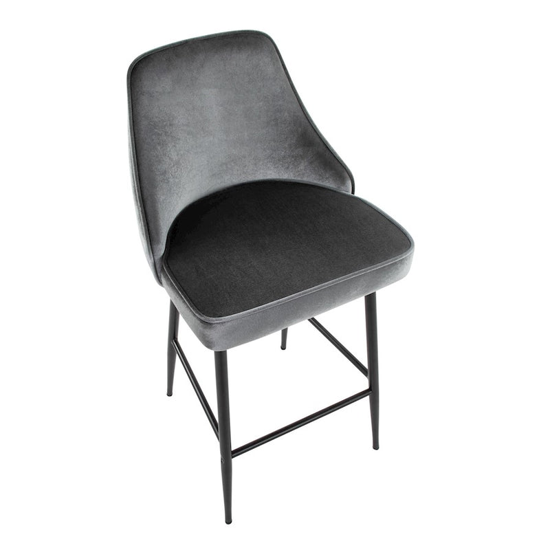 LumiSource Marcel Counter Stool, Set of 2, Black/Blue Velvet