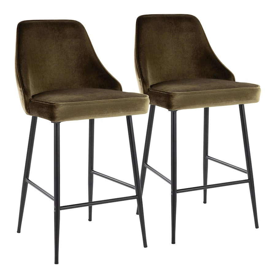 LumiSource Marcel Counter Stool, Set of 2, Black/Green Velvet - B25-MARCELBKVGN2
