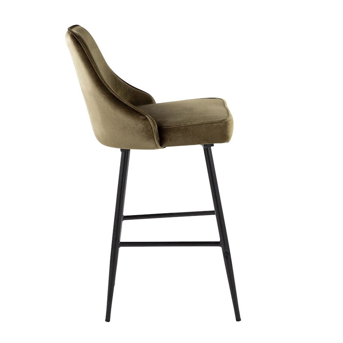 LumiSource Marcel Counter Stool, Set of 2, Black/Green Velvet