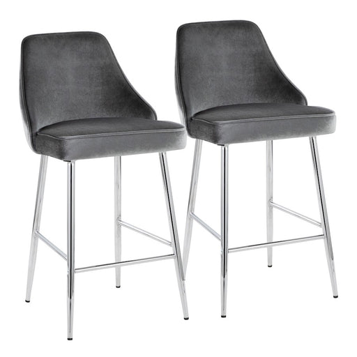 LumiSource Marcel Counter Stool, Set of 2, Chrome/Blue Velvet - B25-MARCELVBU2