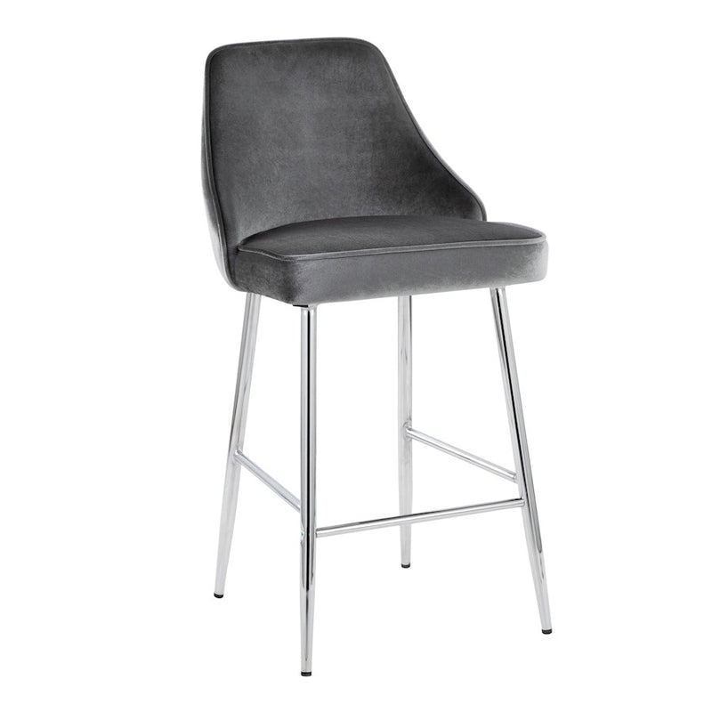 LumiSource Marcel Counter Stool, Set of 2, Chrome/Blue Velvet