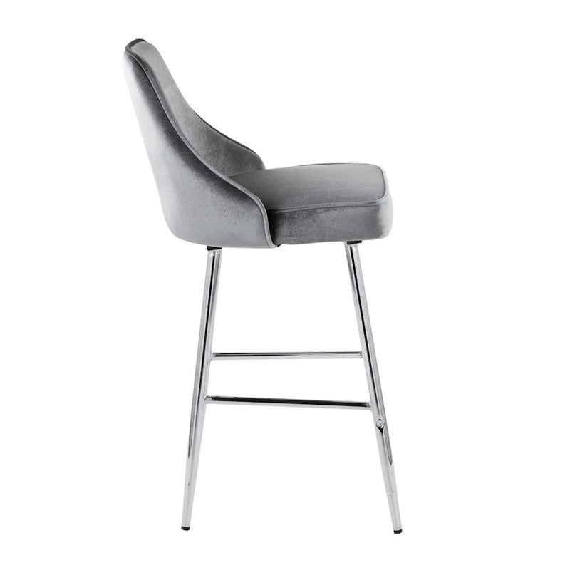 LumiSource Marcel Counter Stool, Set of 2, Chrome/Blue Velvet