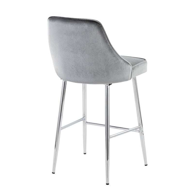 LumiSource Marcel Counter Stool, Set of 2, Chrome/Blue Velvet