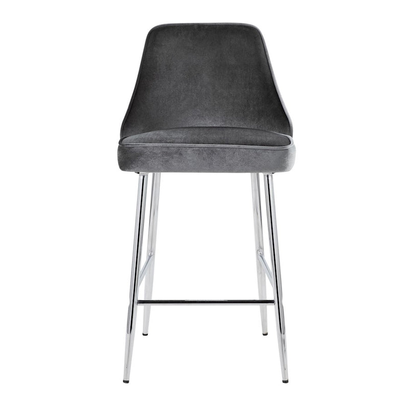 LumiSource Marcel Counter Stool, Set of 2, Chrome/Blue Velvet