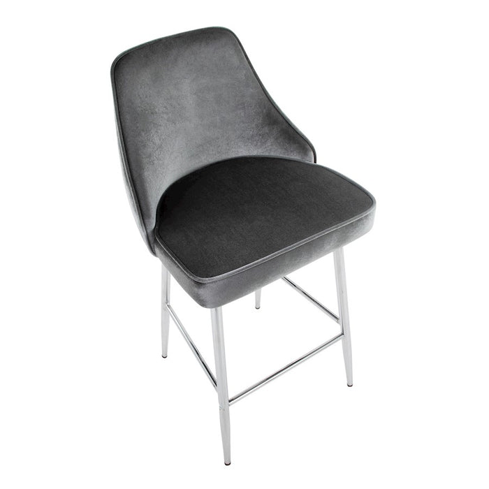 LumiSource Marcel Counter Stool, Set of 2, Chrome/Blue Velvet