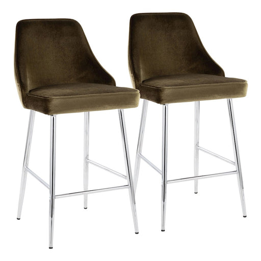 LumiSource Marcel Counter Stool, Set of 2, Chrome/Green Velvet - B25-MARCELVGN2