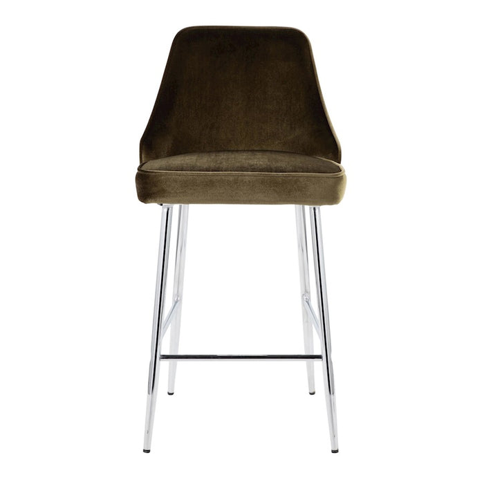 LumiSource Marcel Counter Stool, Set of 2, Chrome/Green Velvet