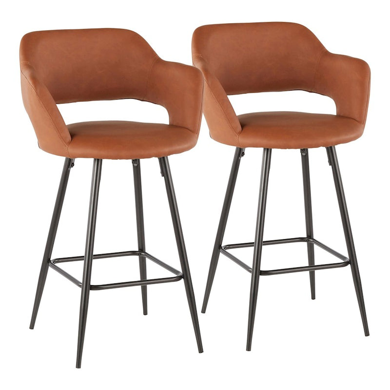 LumiSource Margarite Counter Stool Set of 2 | Black Metal, Brown PU | Kitchen Island & Breakfast Bar Seating | 22 x 22 x 37 in | Model B25-MARGBK-BN2