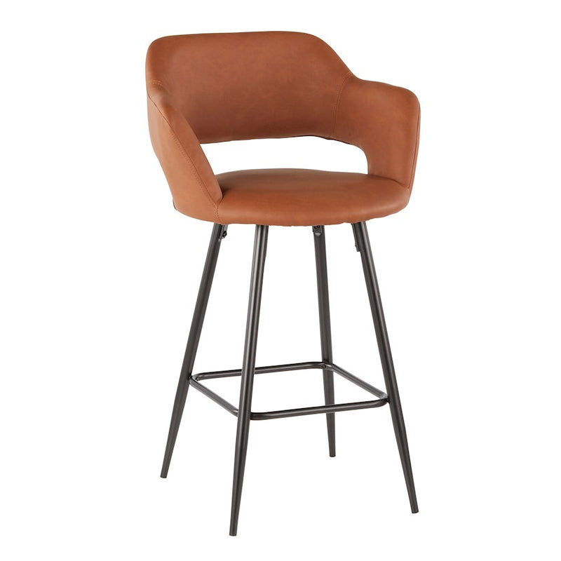 LumiSource Margarite Counter Stool Set of 2 | Black Metal, Brown PU | Kitchen Island & Breakfast Bar Seating | 22 x 22 x 37 in | Model B25-MARGBK-BN2