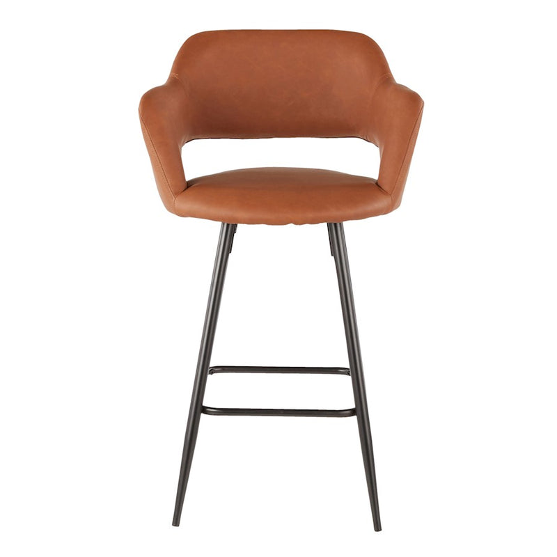 LumiSource Margarite Counter Stool Set of 2 | Black Metal, Brown PU | Kitchen Island & Breakfast Bar Seating | 22 x 22 x 37 in | Model B25-MARGBK-BN2
