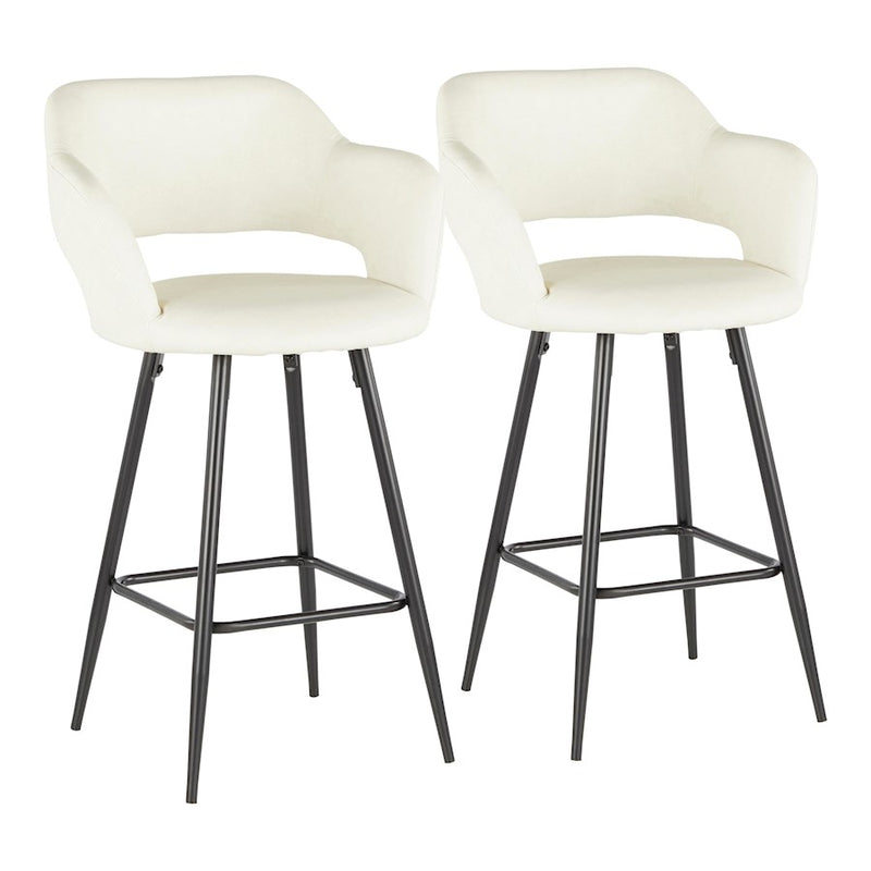 LumiSource Margarite Counter Stool Set of 2 | Contemporary Black Metal & Cream PU Leather | Kitchen Island & Breakfast Bar | Model B25-MARGBK-CR2