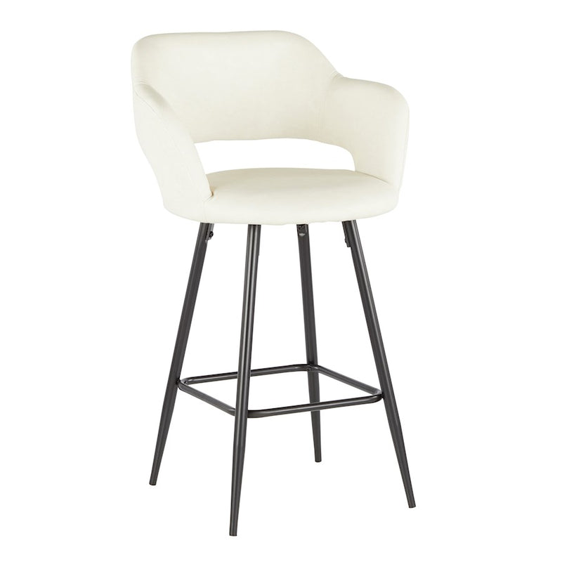 LumiSource Margarite Counter Stool Set of 2 | Contemporary Black Metal & Cream PU Leather | Kitchen Island & Breakfast Bar | Model B25-MARGBK-CR2