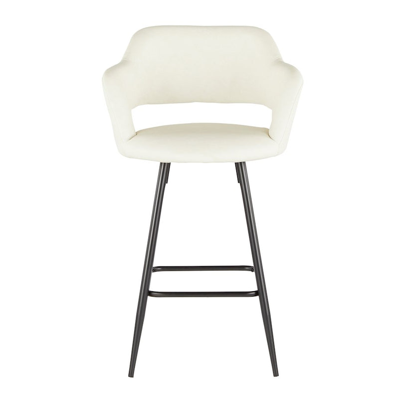 LumiSource Margarite Counter Stool Set of 2 | Contemporary Black Metal & Cream PU Leather | Kitchen Island & Breakfast Bar | Model B25-MARGBK-CR2