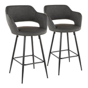 LumiSource Margarite Counter Stool Set of 2 | Contemporary Black Metal & Grey PU Leather | Kitchen Island & Breakfast Bar | Model B25-MARGBK-GY2